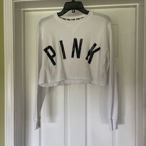Victoria’s Secret Oversized Cropped White Top with PINK logo Size S